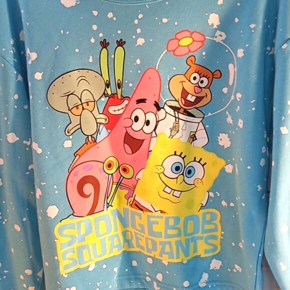 Spongebob Graphic Splatter Crop Sweatshirt Shirt Top - Picture 2 of 6
